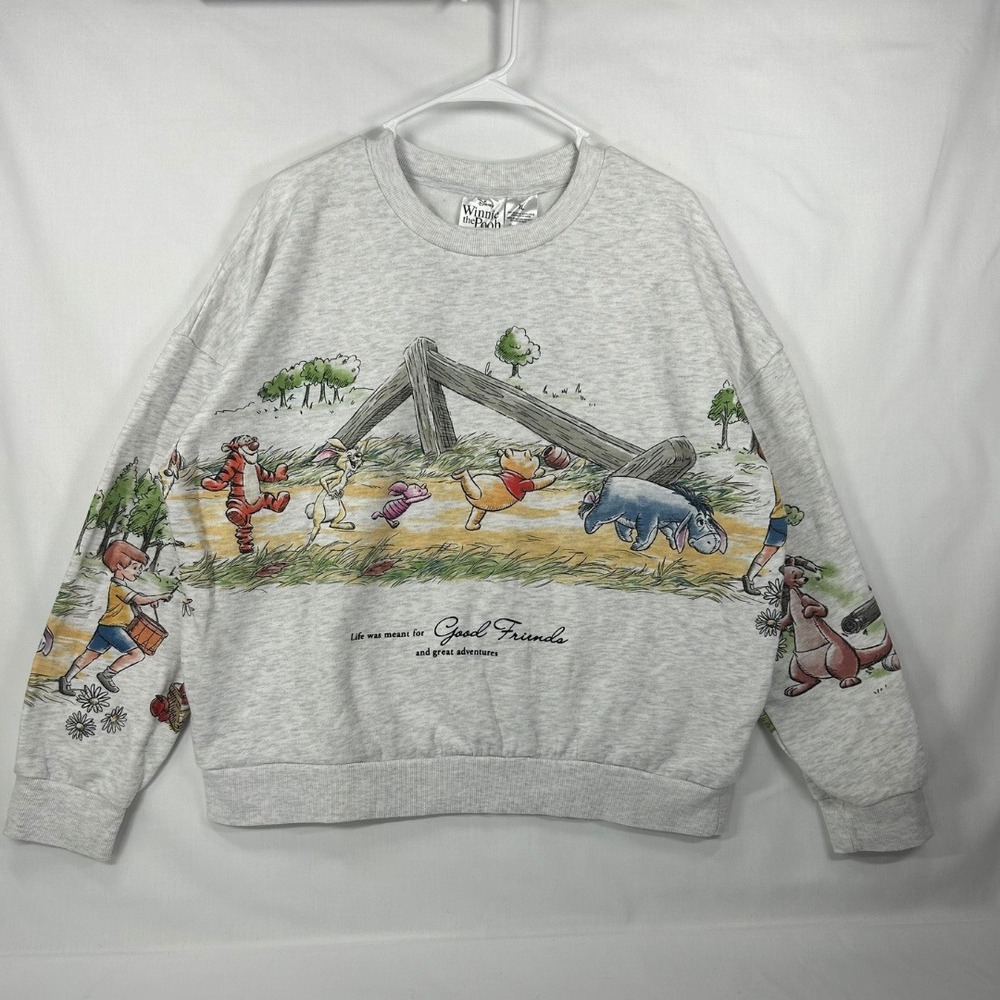 Disney Winnie the Pooh Ash Heather Gret Sweatshirt Character Graphic Pullover XL